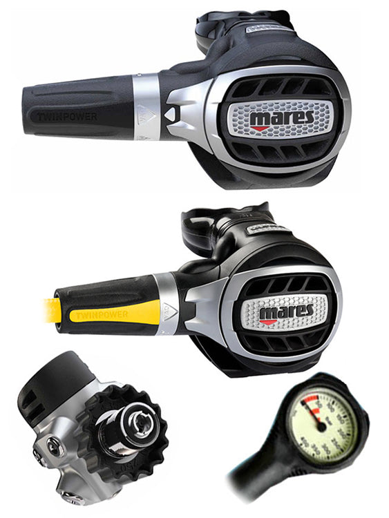 Mares Ultra 72X Scuba Diving Regulator Set with Octopus & Free Thermometer Gauge - DIN or Yoke Options for Professional and Recreational Divers | Perfect for Deep Sea Exploration, Coral Reef Diving, and Underwater Photography