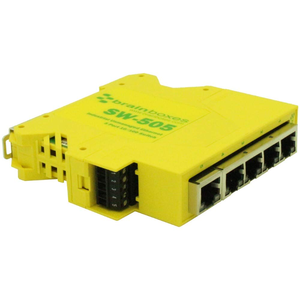 Brainboxes Industrial Compact 5-Port Ethernet Switch - DIN Rail Mountable for Factory Automation & Network Expansion