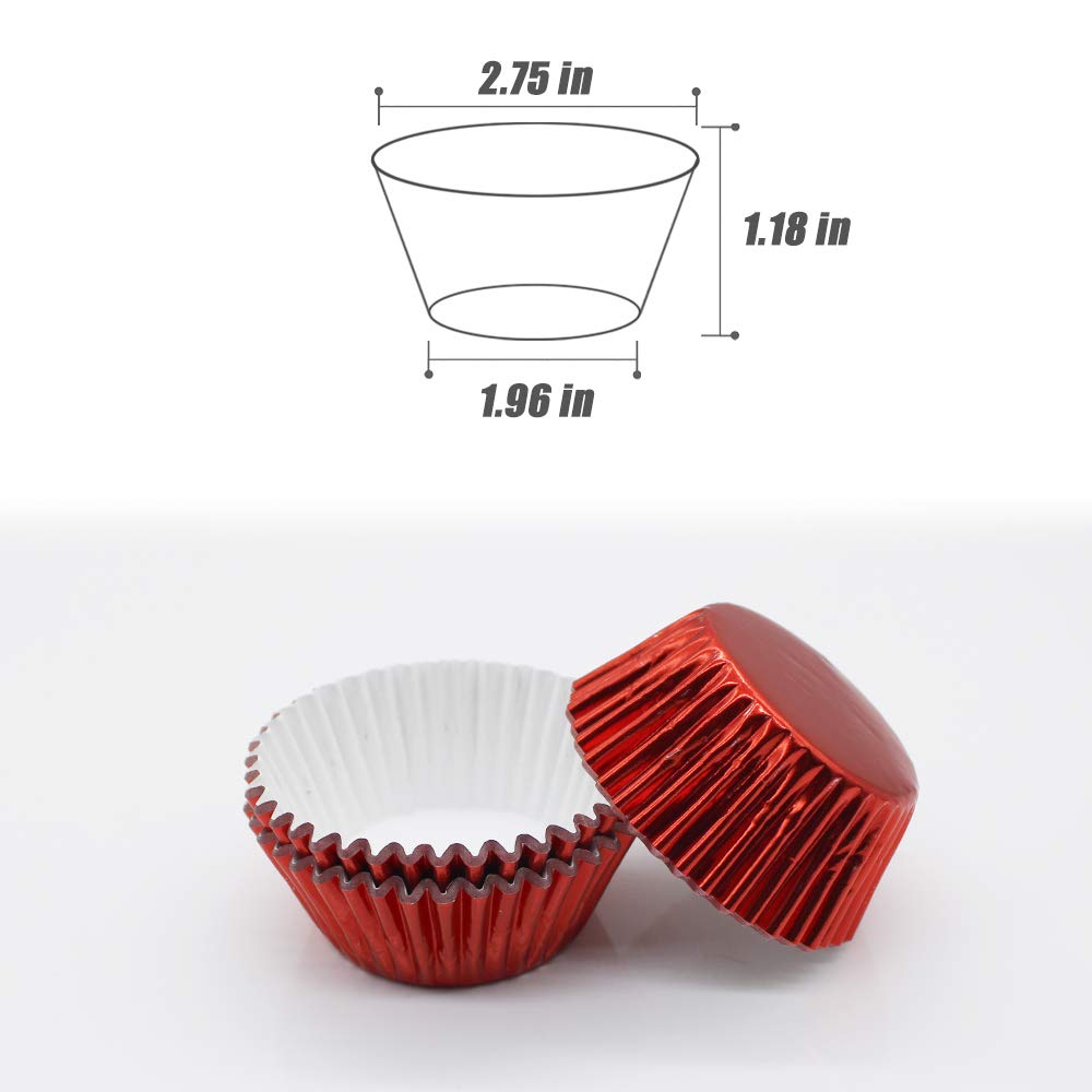Red Foil Cupcake Liners - 100 Pack Standard Size Metallic Baking Cups for Muffins & Cupcakes | Perfect for Birthday Parties, Weddings & Holiday Baking