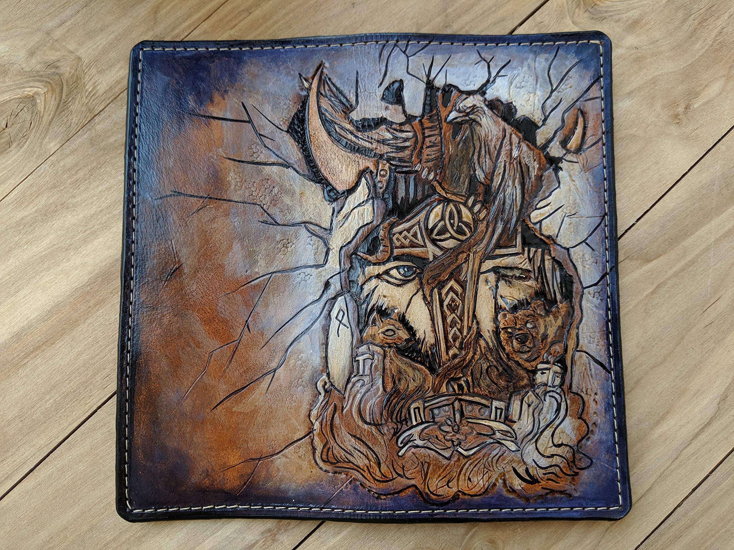 Handcrafted 3D Genuine Leather Wallet for Men - Viking, Odin & Celtic Designs - Custom Biker Wallet with Fox, Bear & Thor Hammer Engravings - Perfect for Motorcycle Riders, Travel & Gift Giving