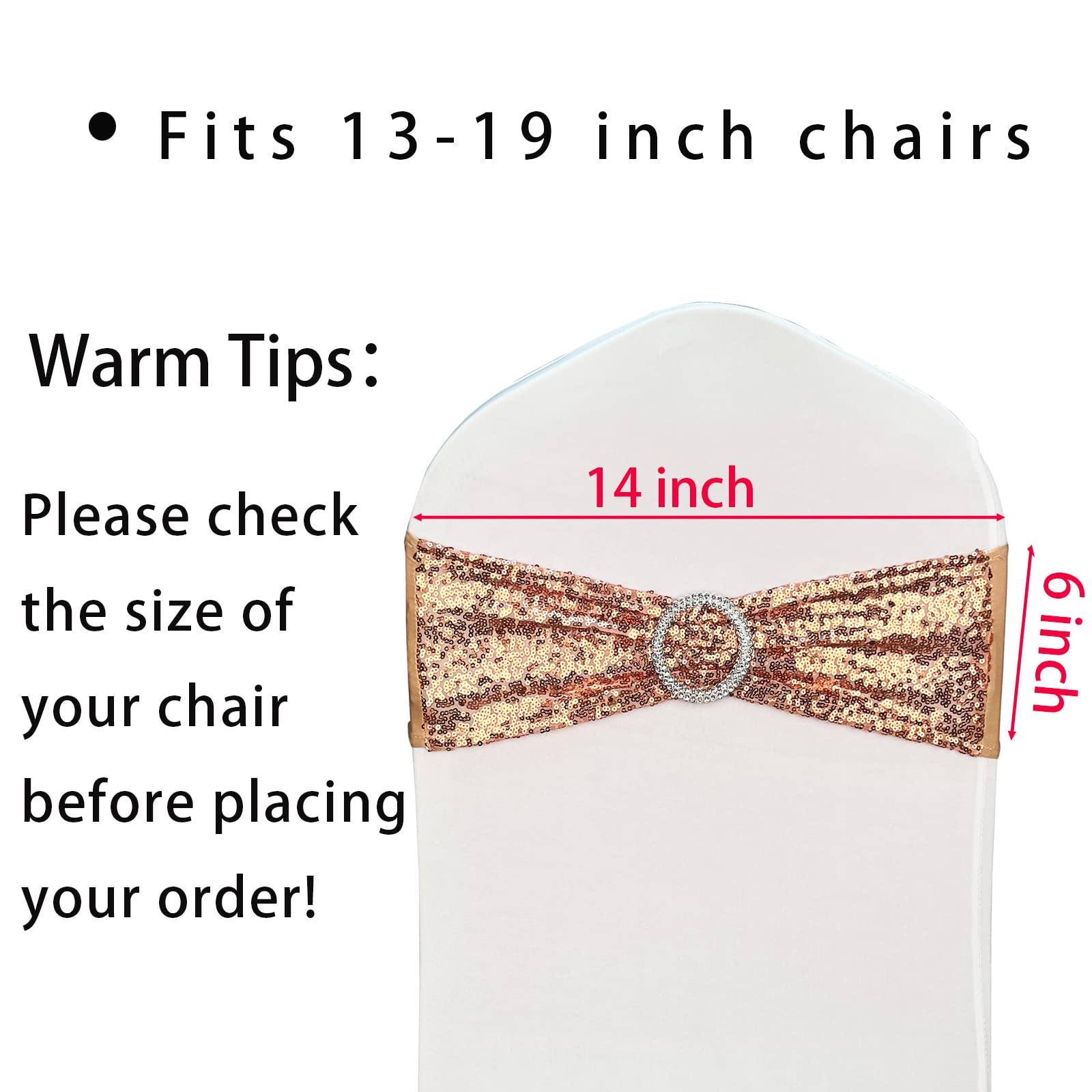 50 Stretch Sequin Chair Sashes - Spandex Chair Bands for Wedding, Party & Banquet Decor (Rose, 50 Pack) | Elegant Table Setting & Event Decoration Accessories