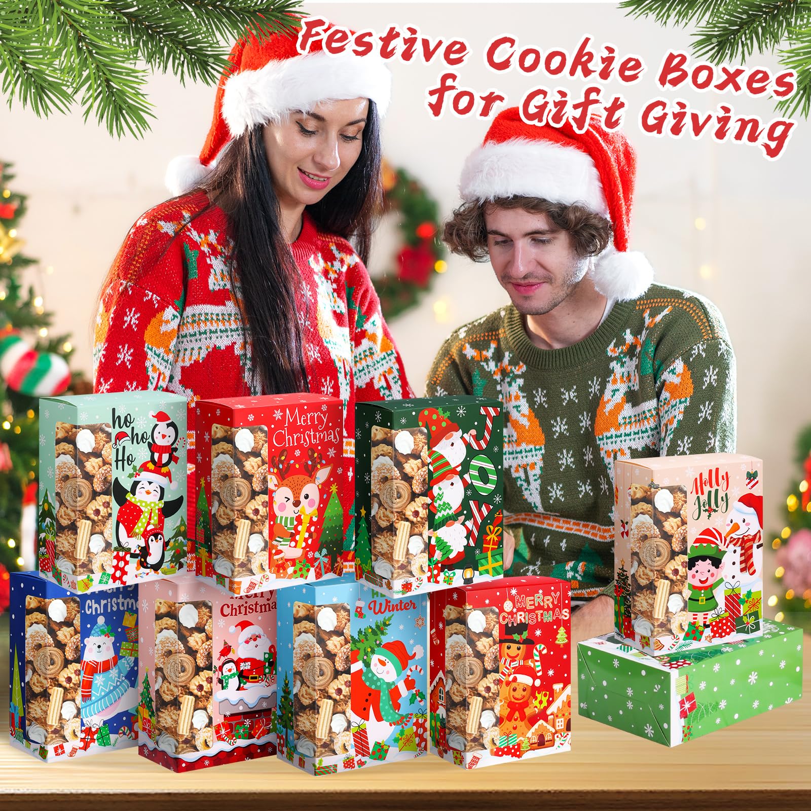 27 Pcs Christmas Cookie Boxes with Window - Bulk Holiday Bakery Gift Boxes with Lids for Cookies, Candy & Pastries | Perfect for Christmas Gifts, Party Favors & Festive Treat Packaging