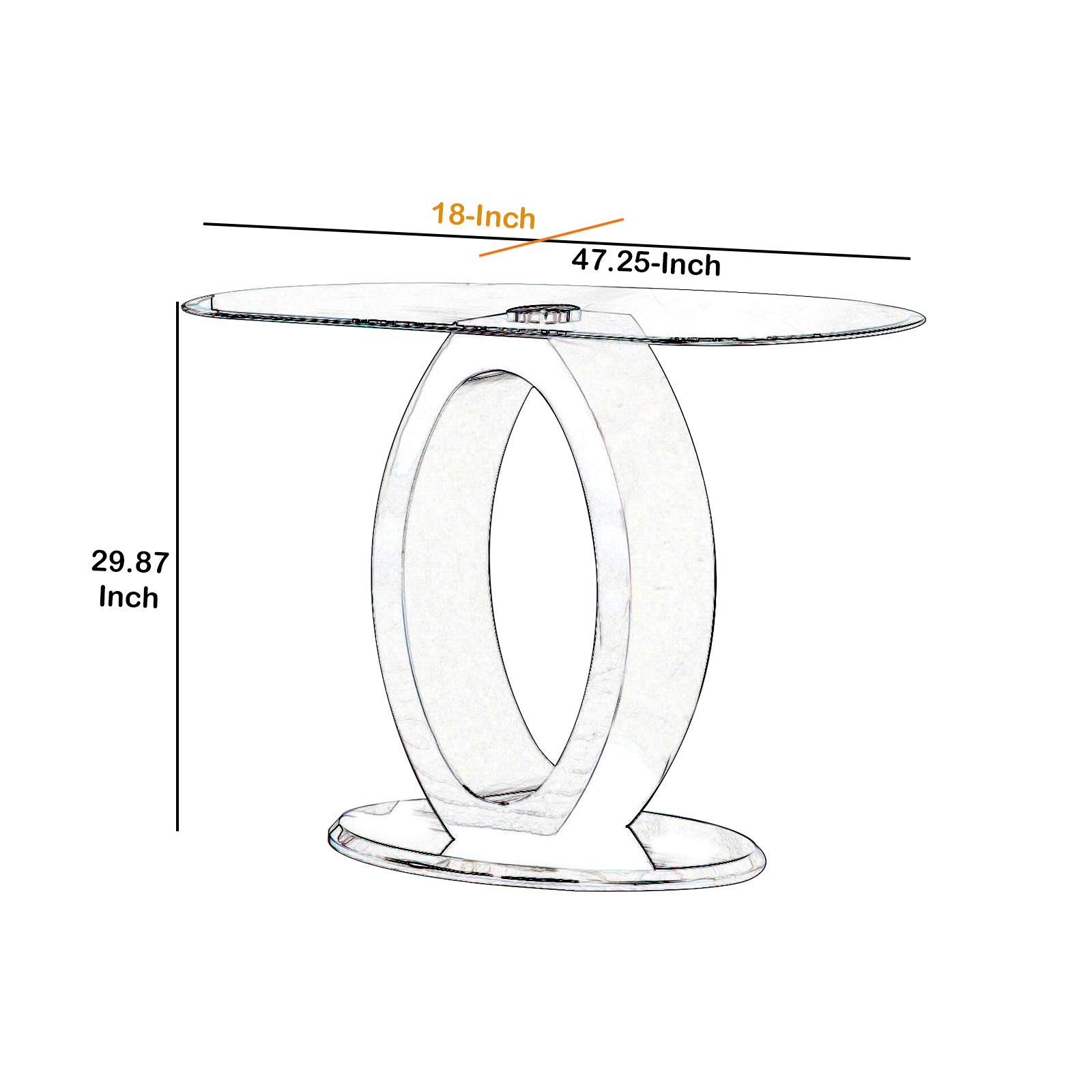 Benjara Contemporary White Tempered Glass Sofa Table with O-Shape Base - Perfect for Living Room, Lounge & Modern Home Decor