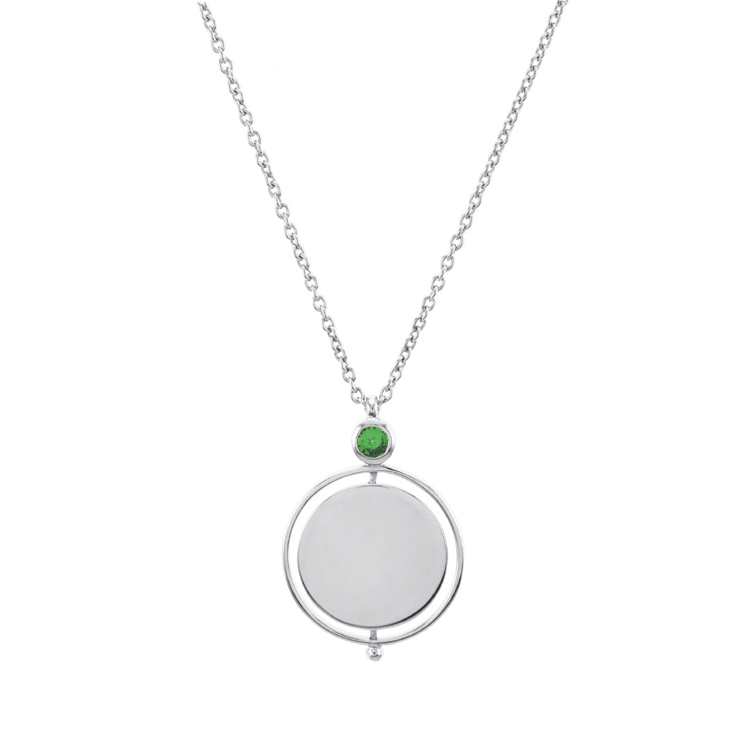 Tsavorite Green Garnet Silver Pivot Disc Pendant Necklace for Women - Elegant Jewelry Gift for Birthday, Anniversary & Special Occasions