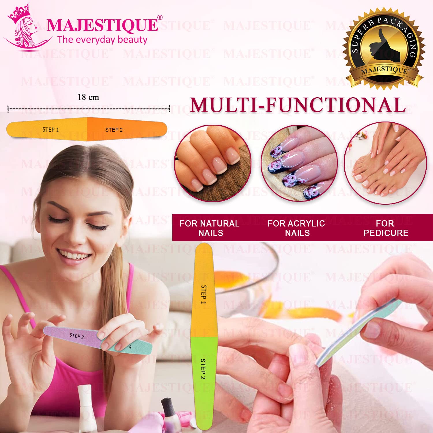 Majestique 4-in-1 Nail File & Buffer Set - Professional Manicure Tools for Smooth, Shiny Nails | All-Purpose Nail Care Kit with File, Buffer & Shiner | Perfect for Home & Salon Use | 1 Pack