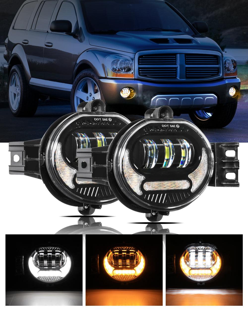 2-Pack LED Fog Light Kit with DRL & Turn Signal for 2002-2008 Dodge Ram 1500 / 2003-2009 Ram 2500 3500 - Black Housing - Upgrade Your Truck's Visibility & Style for Off-Roading & Night Driving