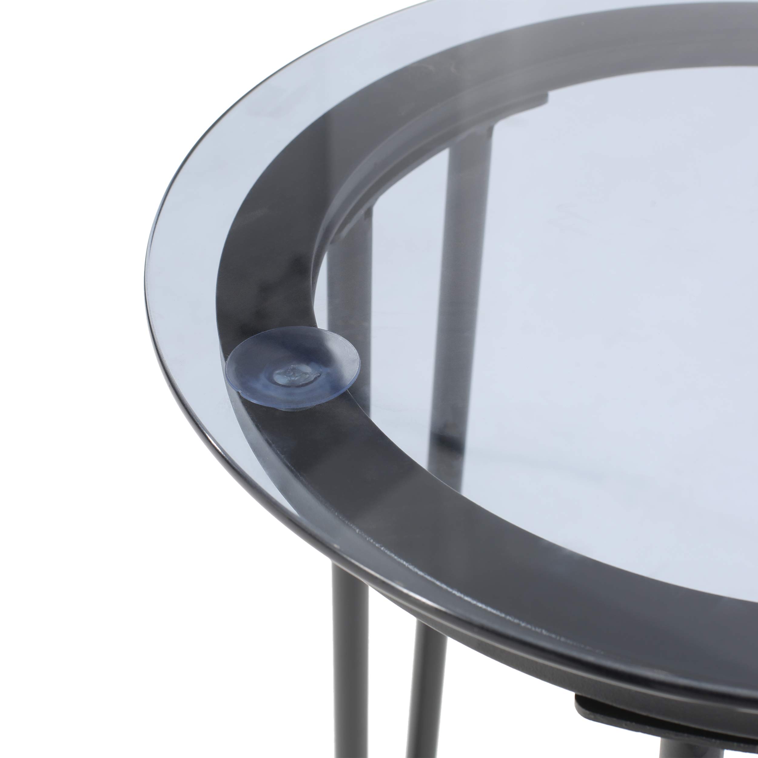 GDF Studio Modern Outdoor Side Table with Tempered Glass Top - Black Metal Patio End Table for Garden, Poolside, Balcony & Porch Furniture