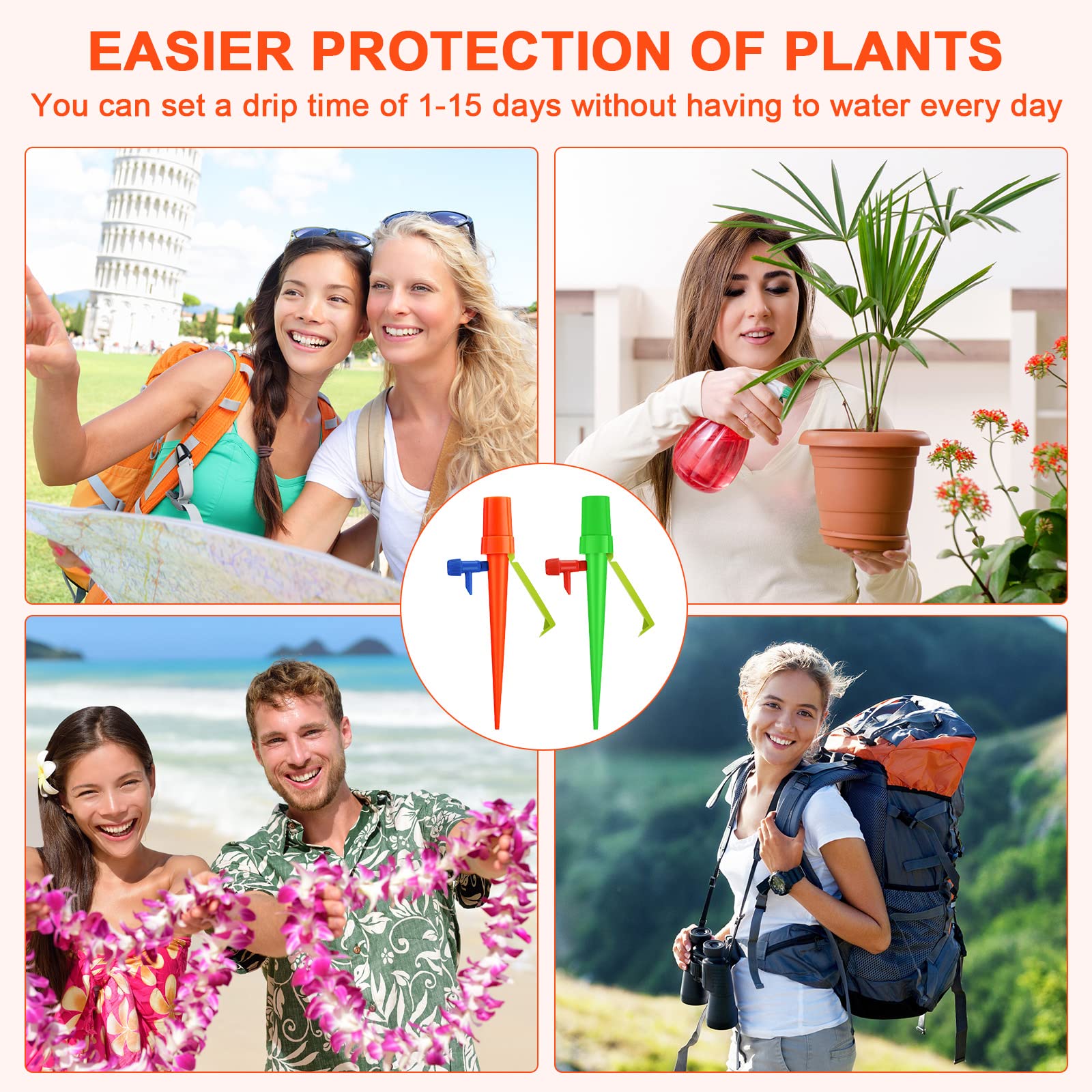 24 Pack Self-Watering Plant Spikes - Automatic Drip Irrigation System with Slow Release Valve for Outdoor Plants | Perfect for Vacation Care, Garden Pots, Hanging Baskets & Indoor Houseplants