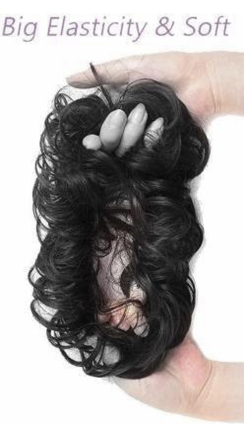 PrimeBerie Messy Bun Hair Extension with Elastic Band - Synthetic Hair Scrunchies for Women & Girls - Natural Black (35g, Pack of 1) - Perfect for Quick Hairstyles, Parties, and Everyday Wear