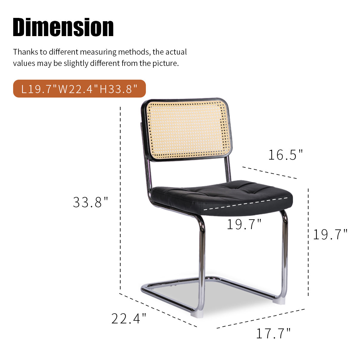 Modern Mid Century Breuer Style Dining Chairs Set of 2 - Faux Leather & Rattan Accent Chairs with Chrome Legs for Living Room, Kitchen, Dining Area - Black Upholstered Side Chairs (2-Piece Set) - Perfect for Small Spaces, Breakfast Nooks and Contemporary Home Decor
