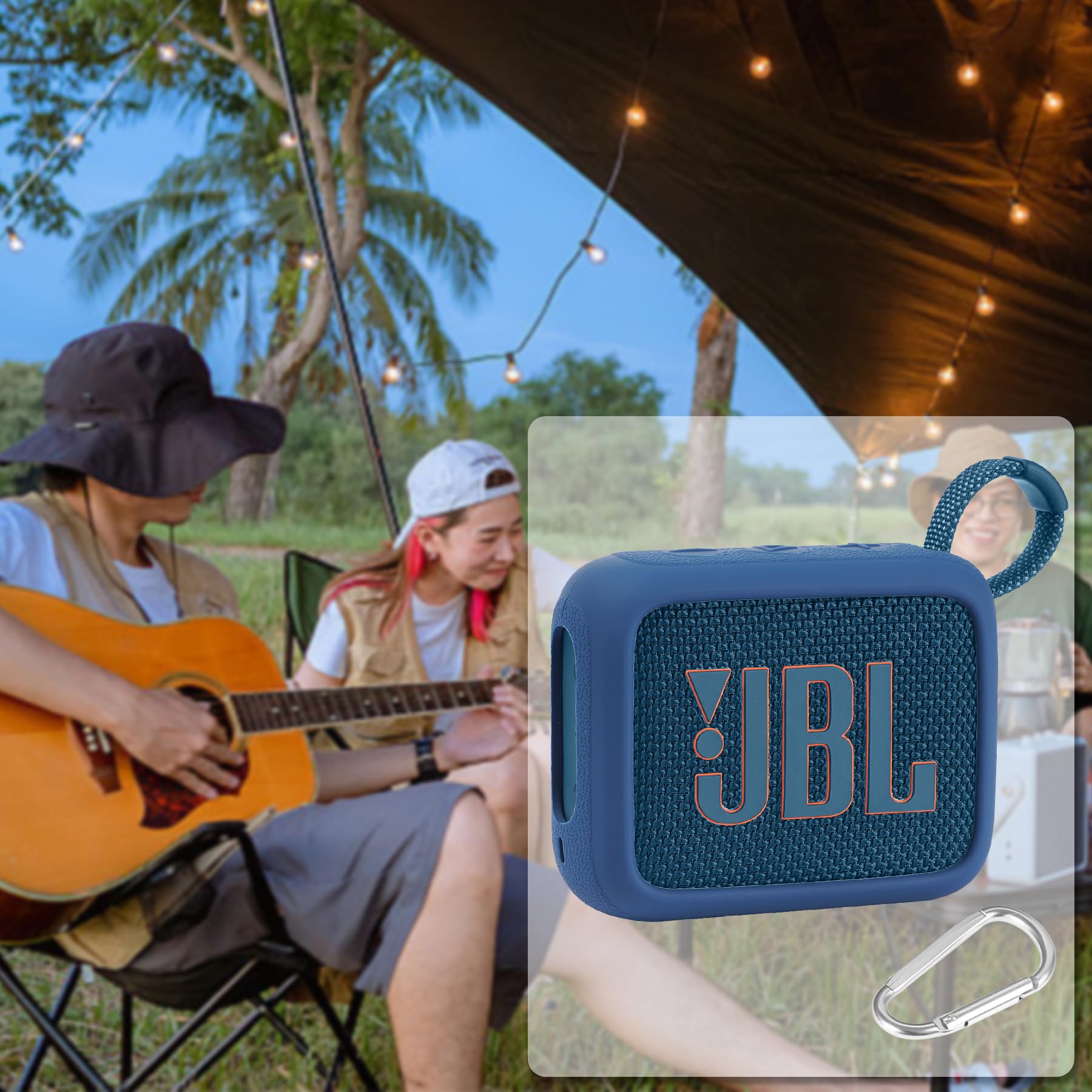 JBL Go 4 Waterproof Bluetooth Speaker Silicone Protective Cover Case with Carabiner - Shockproof Travel Skin for Outdoor, Beach, Pool & Camping (Blue) - co2CREA