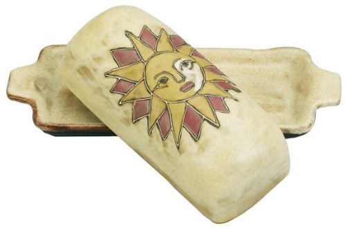 MARA STONEWARE COLLECTION - Handcrafted Mexican Pottery Covered Butter Dish with Desert Sun Design - Collectible Serving Dish for Dinner Parties & Home Decor