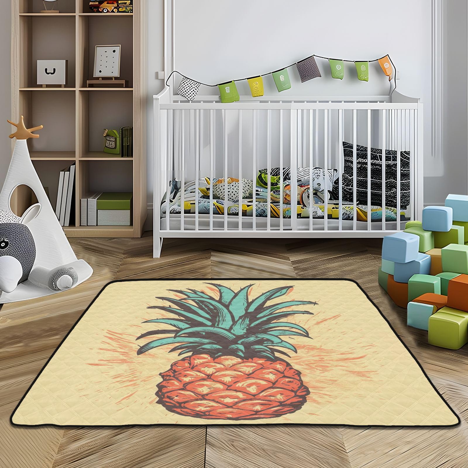 **Pineapple Baby Play Mat - 50x50 Inch Non-Toxic Floor Playmat for Infants 0-12 Months | Soft, Machine Washable Activity Mat for Crawling, Tummy Time & Playpen Use**    *(Perfect for nursery, daycare, or playroom – safe and fun for newborns & toddlers!)*