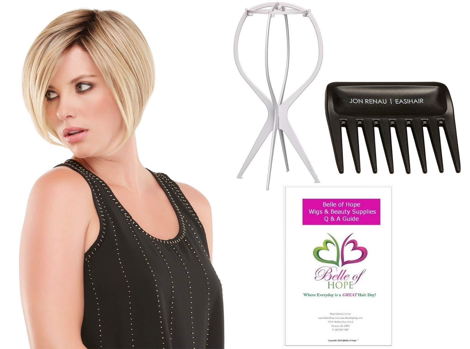 Jon Renau Ignite Lace Front HD Wig 4PC Bundle with Plastic Wig Stand, Wide Tooth Comb & Styling Guide - Natural Looking Human Hair Wig for Women - Perfect for Daily Wear, Cosplay & Special Occasions