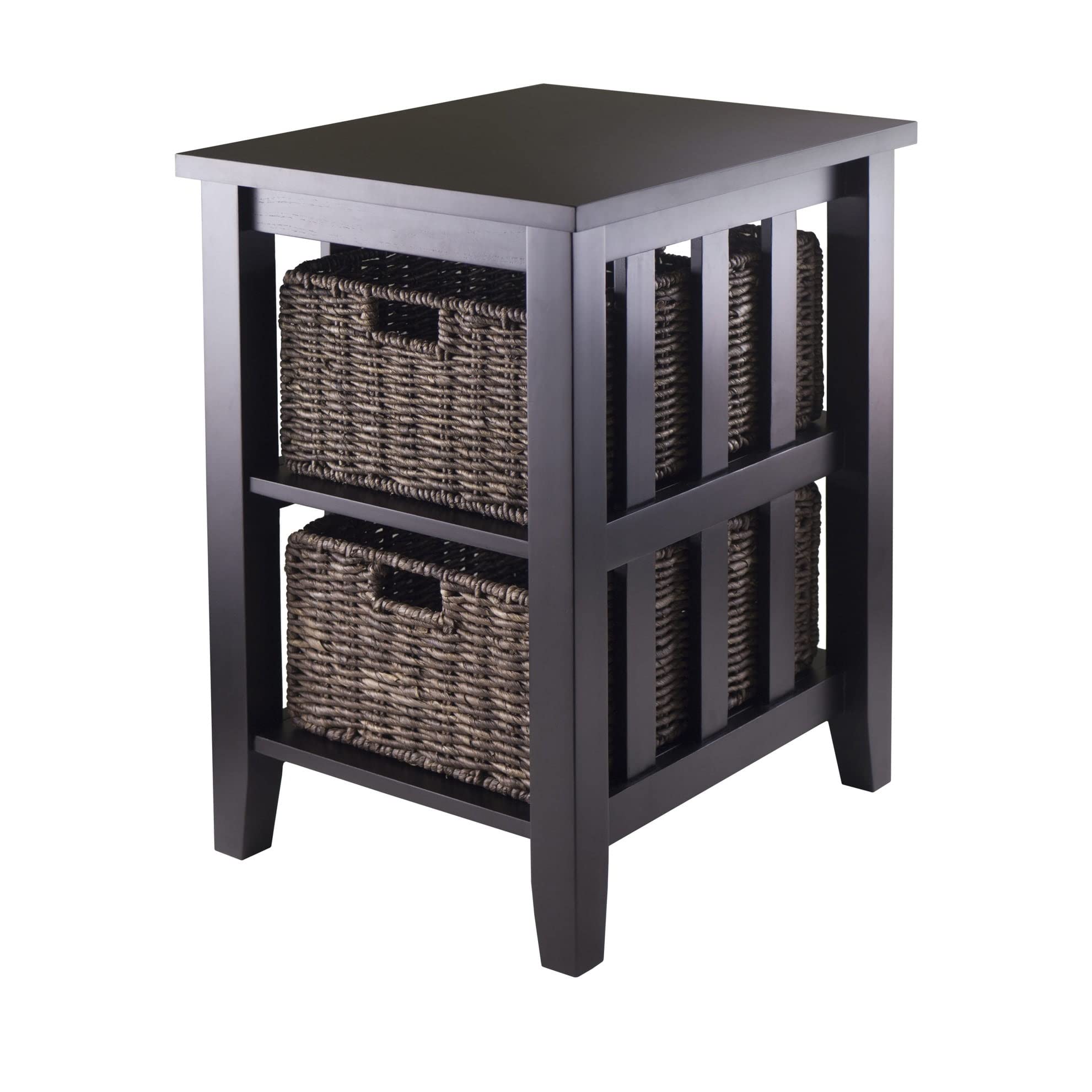 Morris Accent Table with 2 Foldable Chocolate Corn Husk Baskets - Espresso Finish - Perfect for Living Room Decor, Coffee Table Storage & Farmhouse Style Home