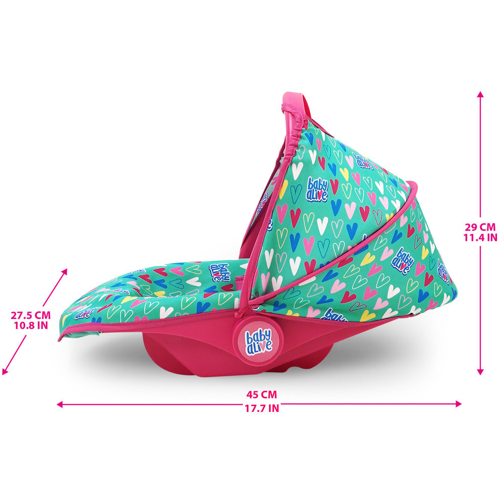 Baby Alive Deluxe Doll Car Seat - Multi-Functional Pink & Green Hearts Design for Toddlers | Perfect for Role Play, Pretend Play & Travel Adventures