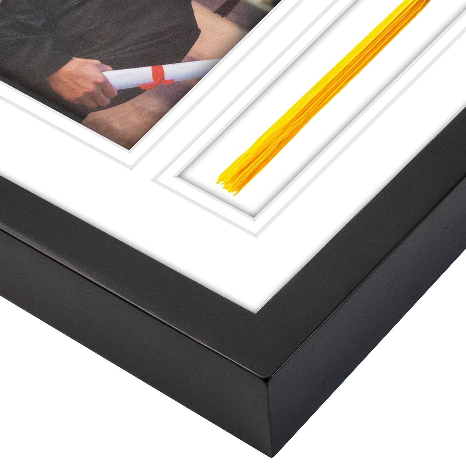 Golden State Art Graduation Shadow Box Frame - Double Mat, Real Glass & Tassel Insert - Black Display Case for Diplomas, Certificates & Memorabilia - Perfect for Graduation Gifts & Home Decor