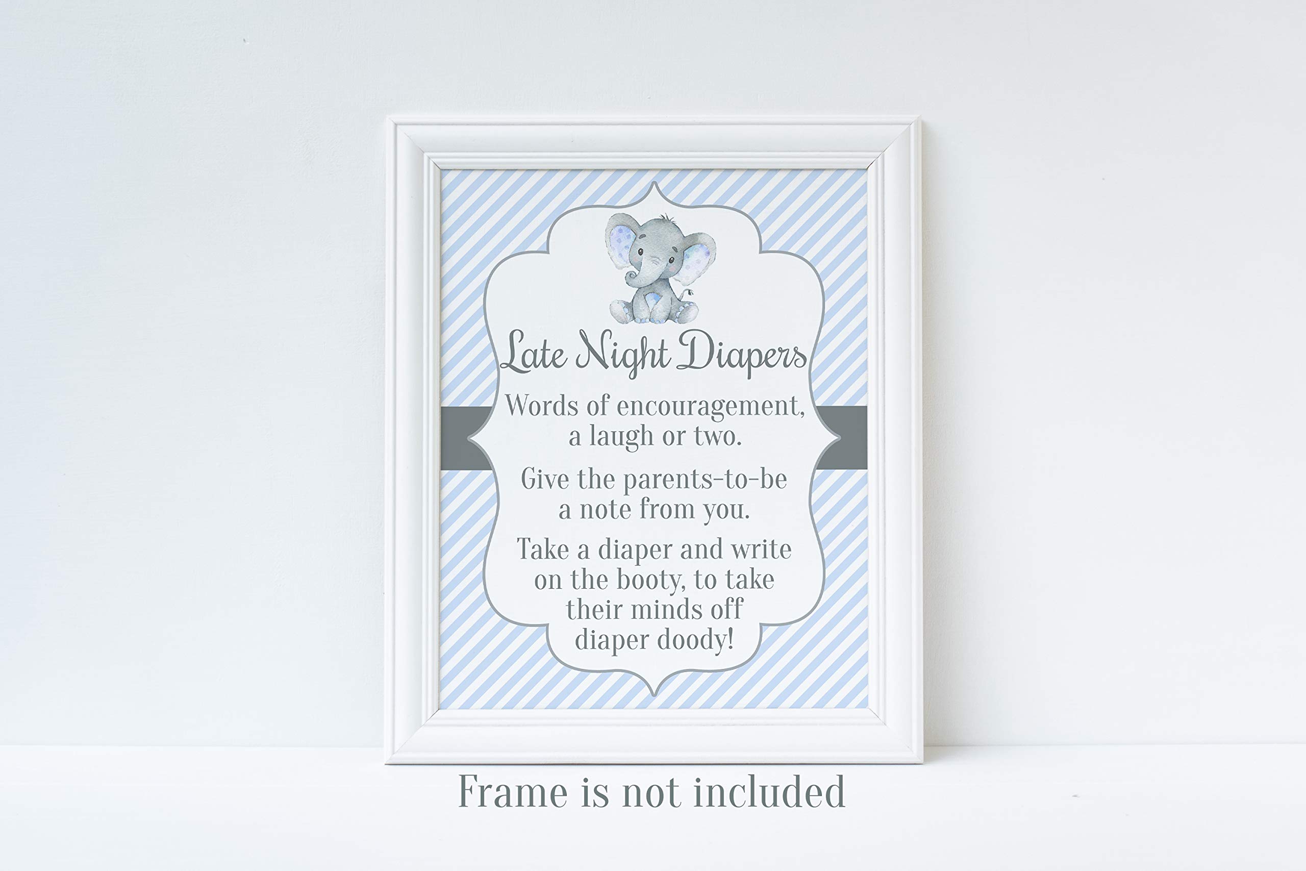 Elephant Baby Shower Sign - Late Night Diaper Change Station Sign - 8x10 Glossy Baby Shower Game Sign for Boys (Frame Not Included) - Perfect for Baby Shower Decorations & Nursery Wall Art