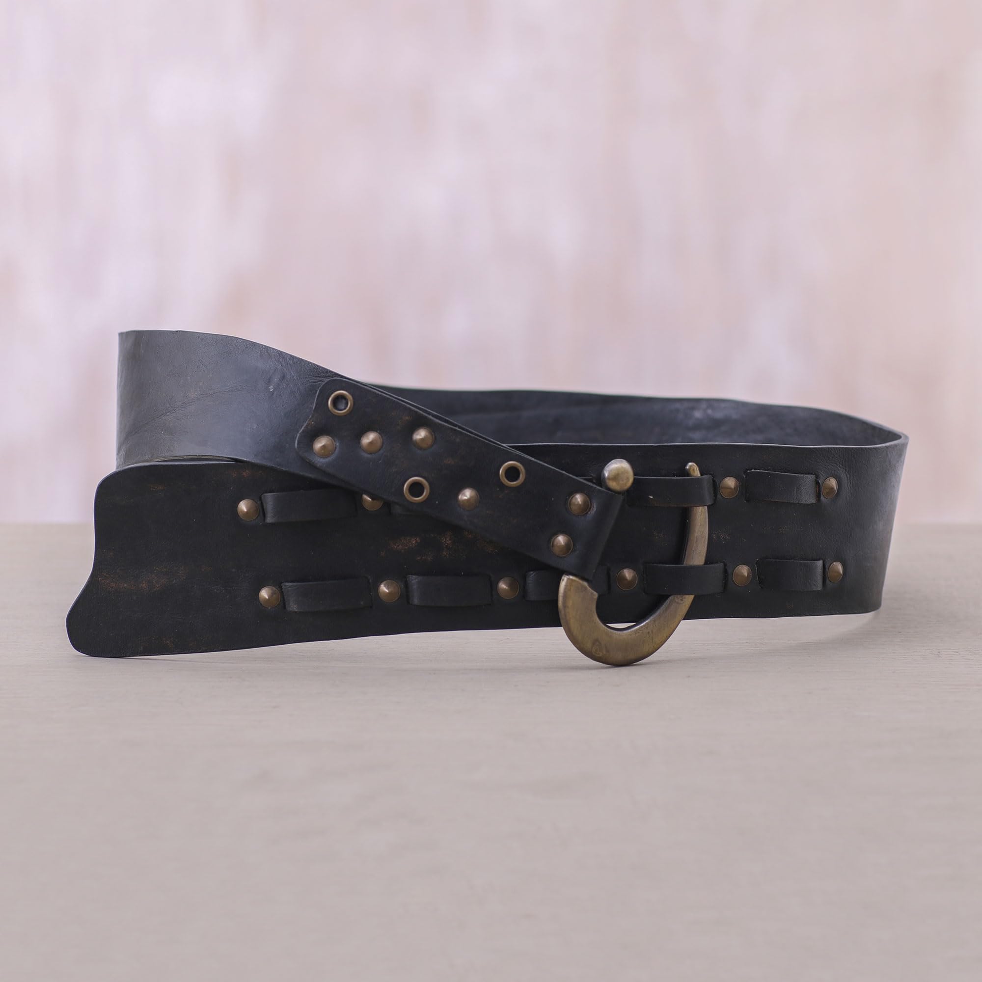 Handmade Leather Belt with Iron Studs & Contemporary Hook - Artisan Crafted in Indonesia - Stylish & Durable for Casual & Formal Wear