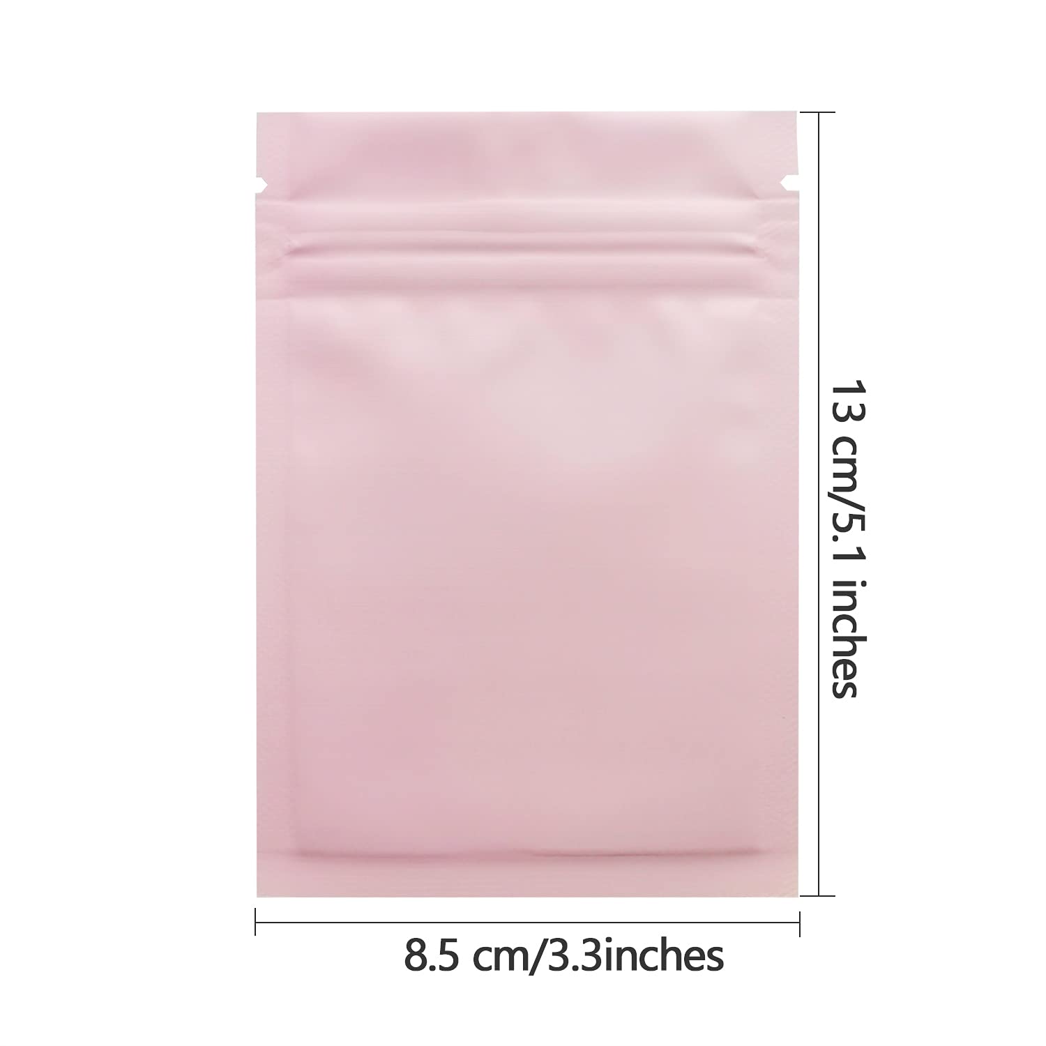 100 Pack 3.3 x 5.1 Inch Pink Mylar Bags with Clear Window - Resealable, Smell Proof, Airtight Foil Pouch for Food Storage, Coffee, Tea, Herbs & Cannabis Preservation - Perfect for Kitchen, Pantry & Travel Organization