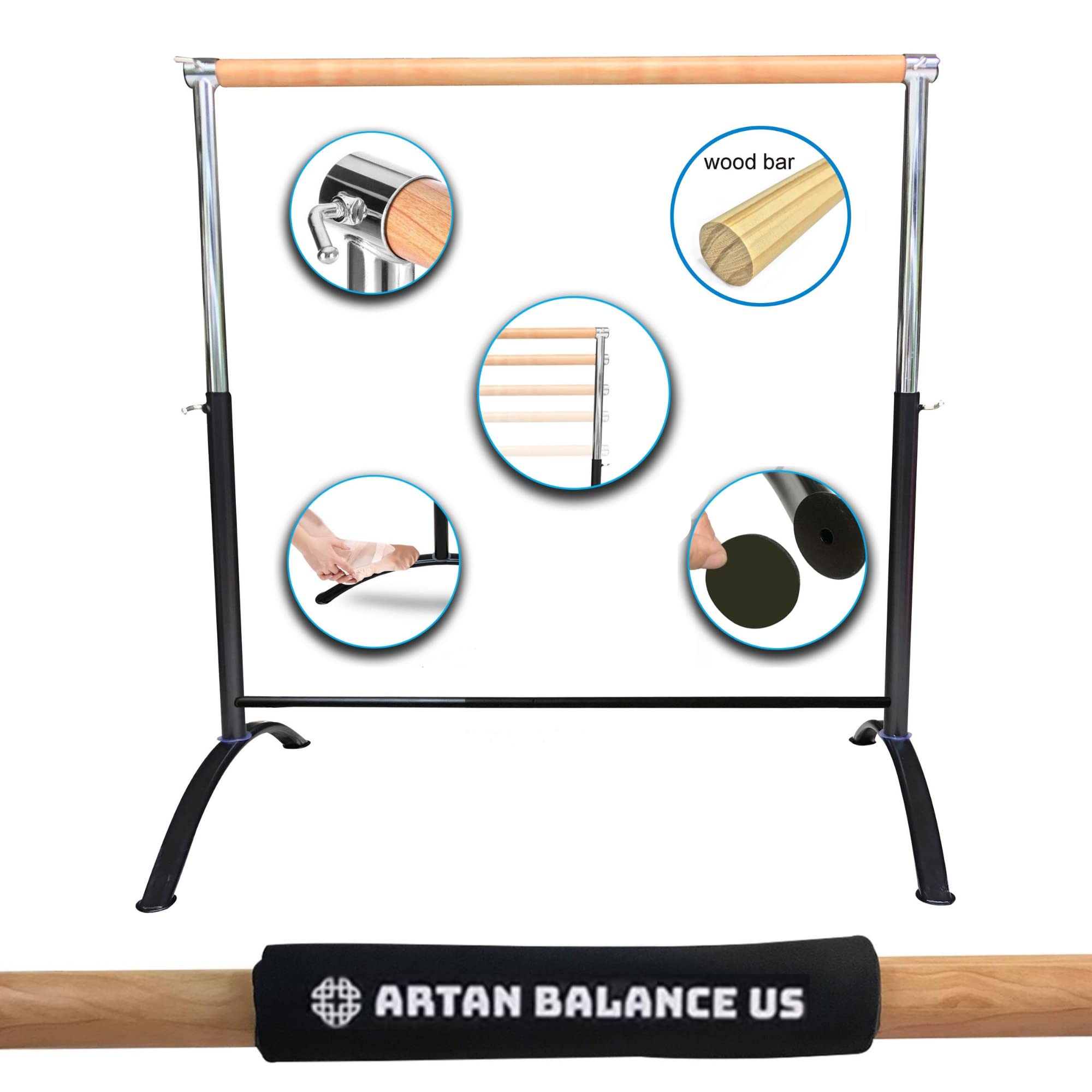 Artan Adjustable Ballet Barre for Home & Studio - Portable Dance Bar for Stretching, Pilates, Workouts - Kids & Adults - Perfect for Dance Practice, Fitness Training & Home Gym