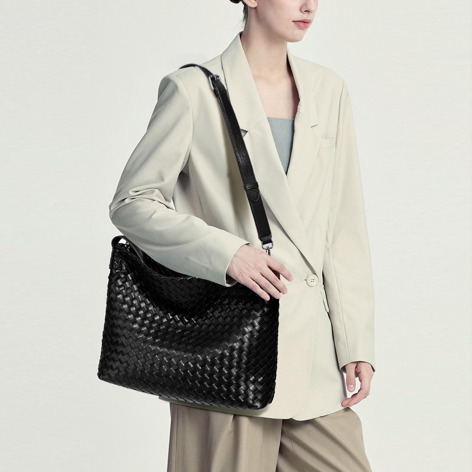 Women's Vegan Leather Woven Tote Bag - Fashionable Boston Satchel Messenger Shoulder Bag for Women | Perfect for Work, Travel & Everyday Use | Crossbody Hobo Purse Casual Handbag