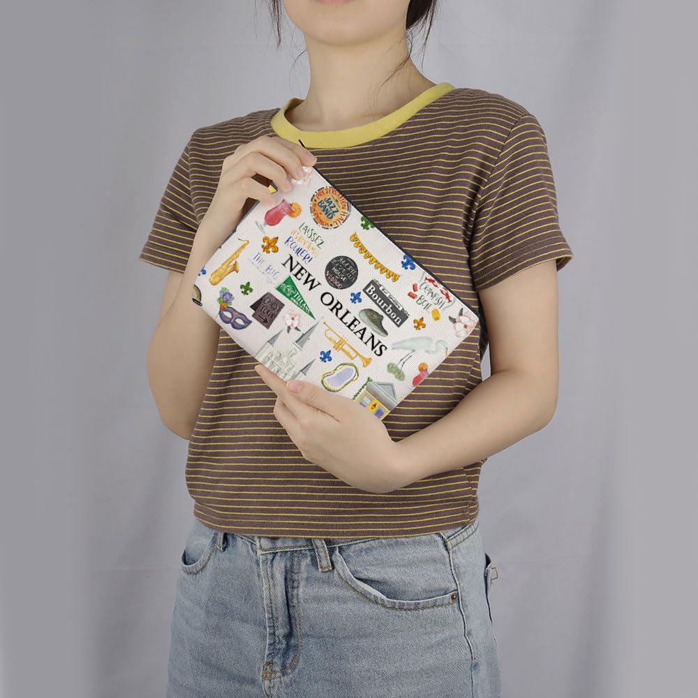 New Orleans Themed Cosmetic Makeup Bag - Travel Organizer for Women | Perfect New Orleans Souvenir Gift for Her | Great for Vacation, Travel & Daily Use