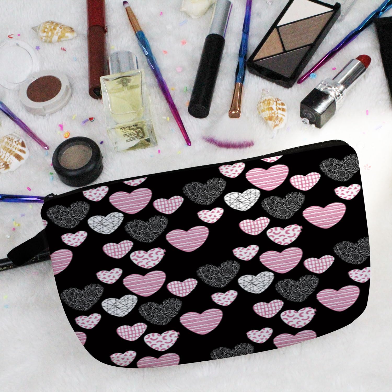 Cute Pink Heart Makeup Bag - Small Cosmetic Organizer with Zipper Pouch for Women, Perfect Gift for Friends & Sisters - Ideal for Travel, Daily Use & Makeup Storage