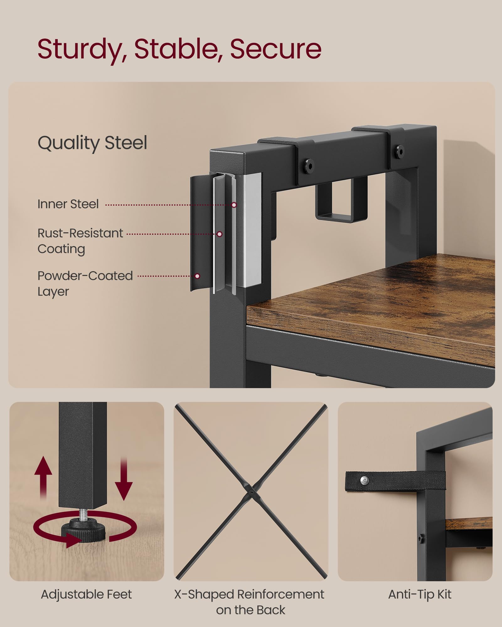 VASAGLE Entryway Hall Tree with Bench - 5-Tier Shoe Storage, 9 Coat Hooks & 6 Side Hooks - Rustic Brown & Black Coat Rack Organizer (47.2