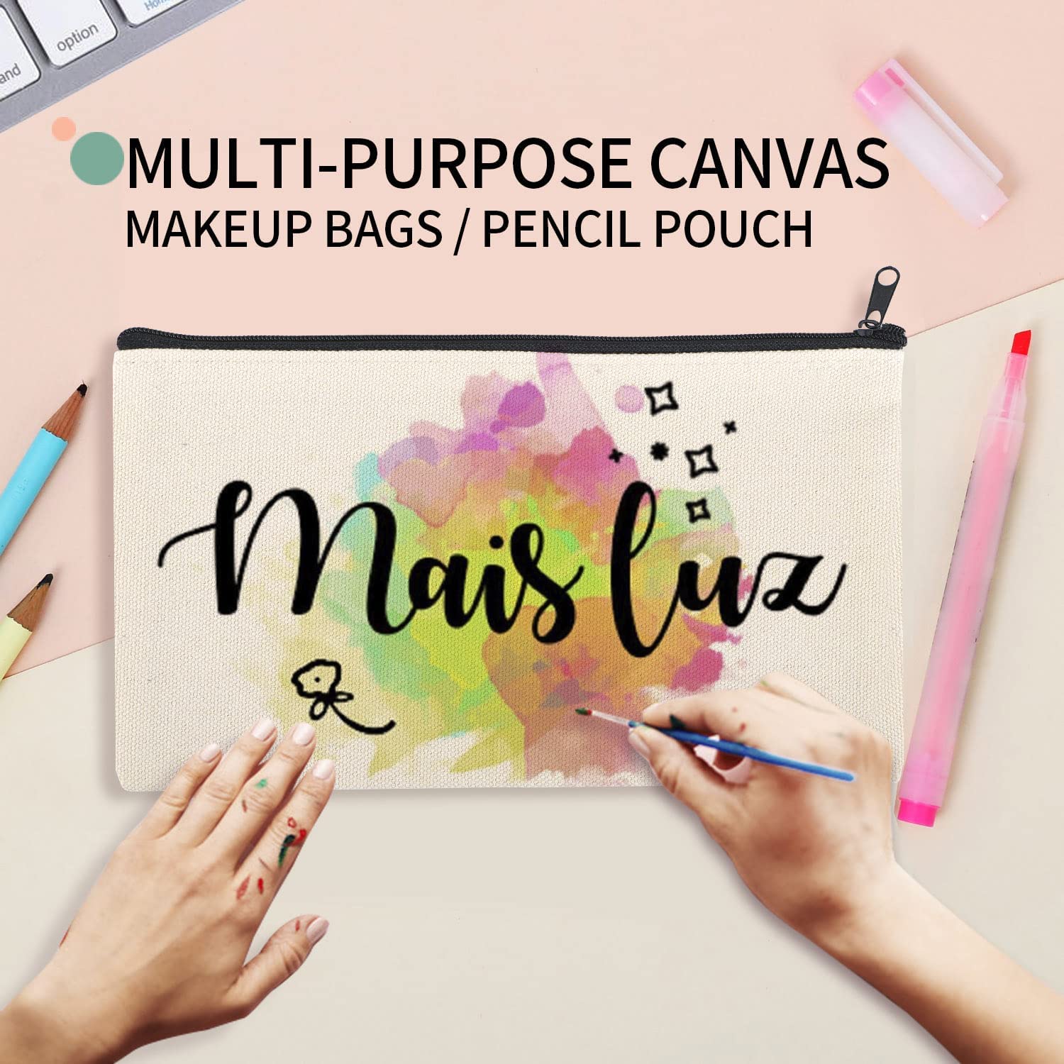 Multi-Purpose Zippered Canvas Cosmetic Bag - Waterproof Travel Makeup Pouch, Toiletry Organizer, Pen & Pencil Case, DIY Craft Storage (8.3