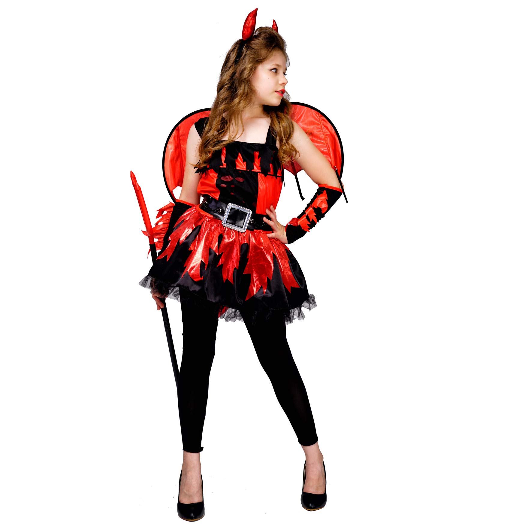 PGOND Red Devil Dress Halloween Costume for Girls - Scary & Cute Devil Outfit for Kids, Trick or Treat, Cosplay & Halloween Party