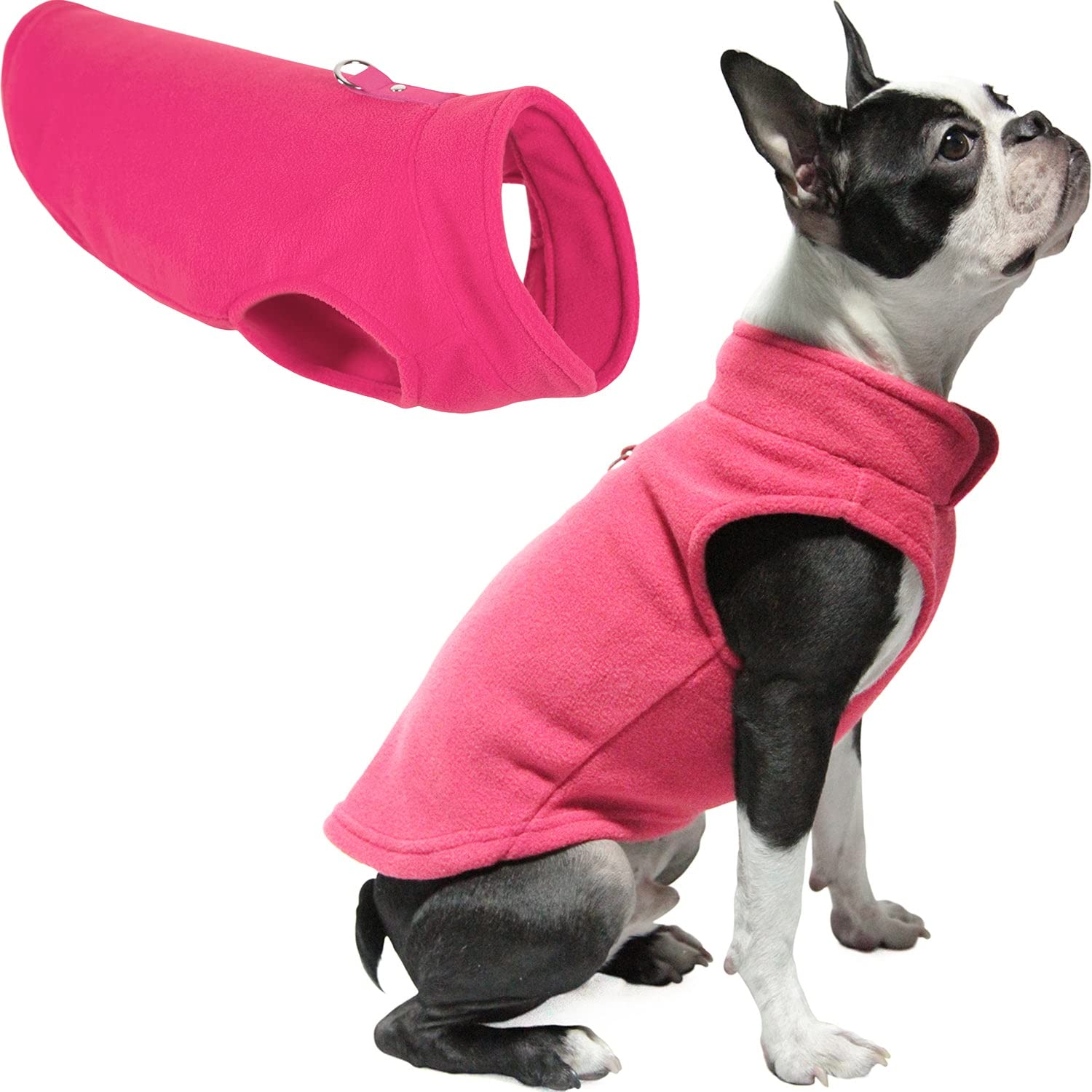 Gooby Fleece Vest Dog Sweater - Pink, X-Small - Warm Pullover Fleece Dog Jacket with O-Ring Leash Attachment - Winter Small Dog Coat for Cold Weather - Cozy Pet Apparel for Small Breed Dogs (Puppy Clothes for Boys & Girls) - Perfect for Outdoor Walks, Park Visits & Winter Adventures