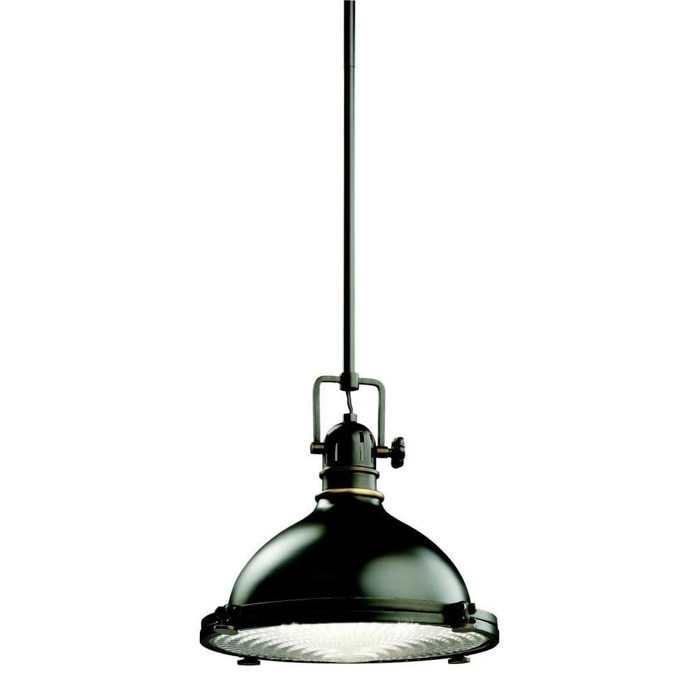 Vintage Farmhouse Large Pendant Light with Fresnel Lens Glass in Olde Bronze - Perfect for Kitchen Island, Dining Room, or Entryway Lighting