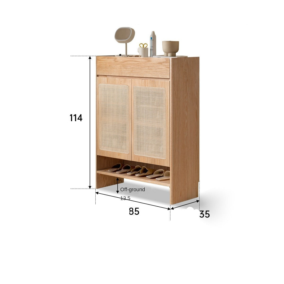 Solid Oak Wood Shoe Storage Cabinet - Modern Nordic Style with Rock Slab Design - Perfect for Entryway, Bedroom, or Closet Organization