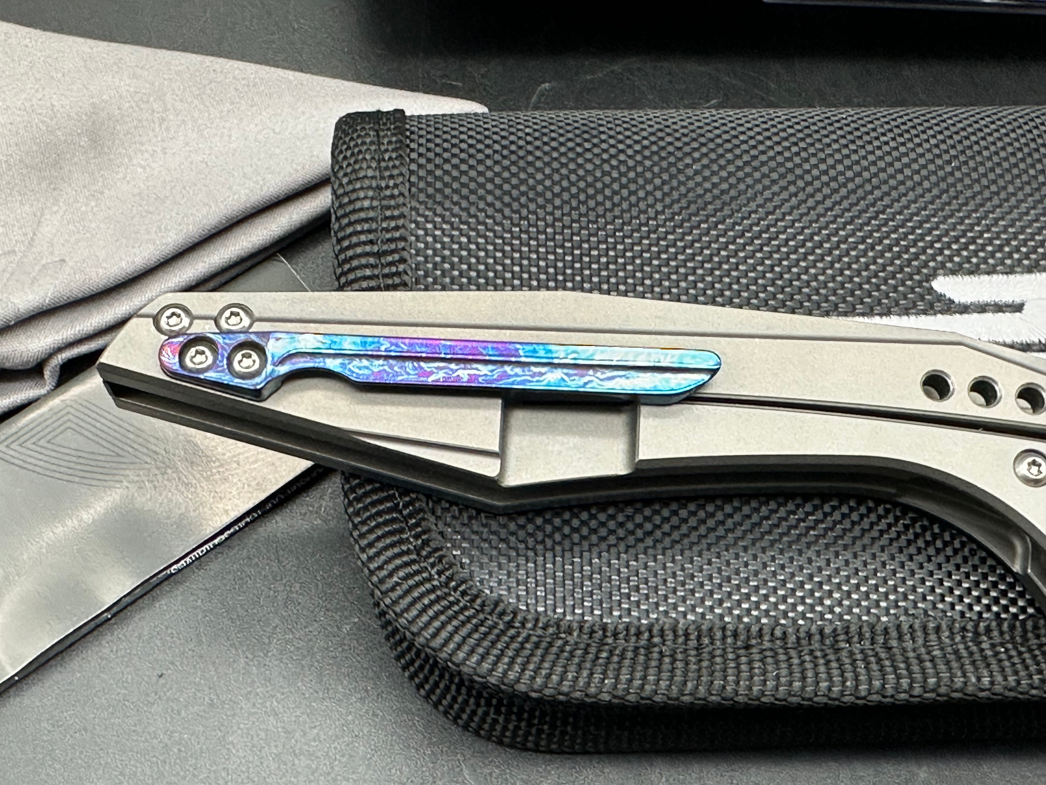 Bestech TKT Folding Knife - Gray Titanium Handle with Custom Lightning Anodized Backspacer & Clip - EDC Pocket Knife for Outdoor, Camping & Everyday Carry