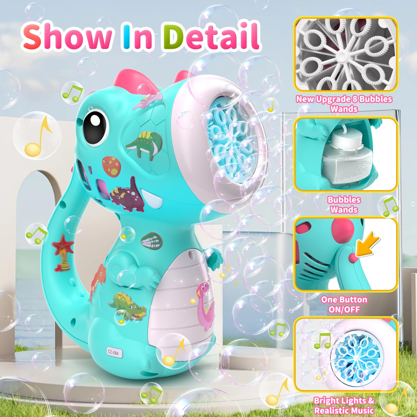 Dinosaur Bubble Machine Toy with Lights & Music - Outdoor Bubble Blower for Kids Ages 2-5 - Fun Toddler Toys for Boys & Girls - Perfect Birthday Gift for 2 3 4 5 Year Olds (Includes Bubble Solution, Blue) | Great for Backyard Play, Birthday Parties & Outdoor Activities
