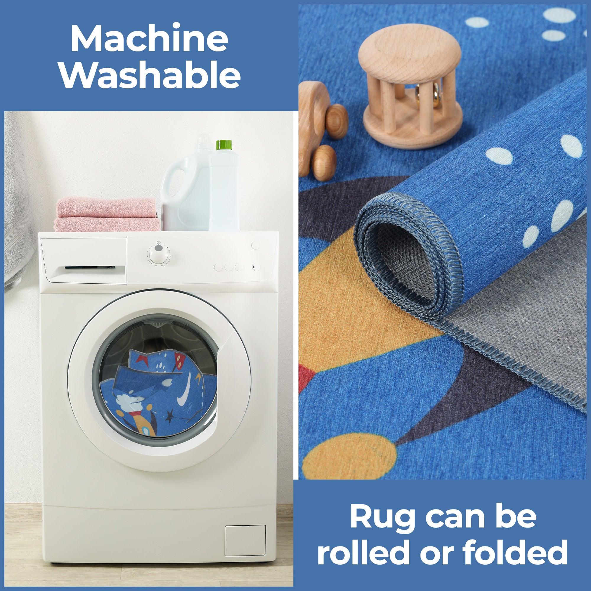 Lil' Flyer Spaceship Non-Slip Kids Playroom Rug - Washable Indoor Floor Mat for Toddler Safety & Play Area Decor