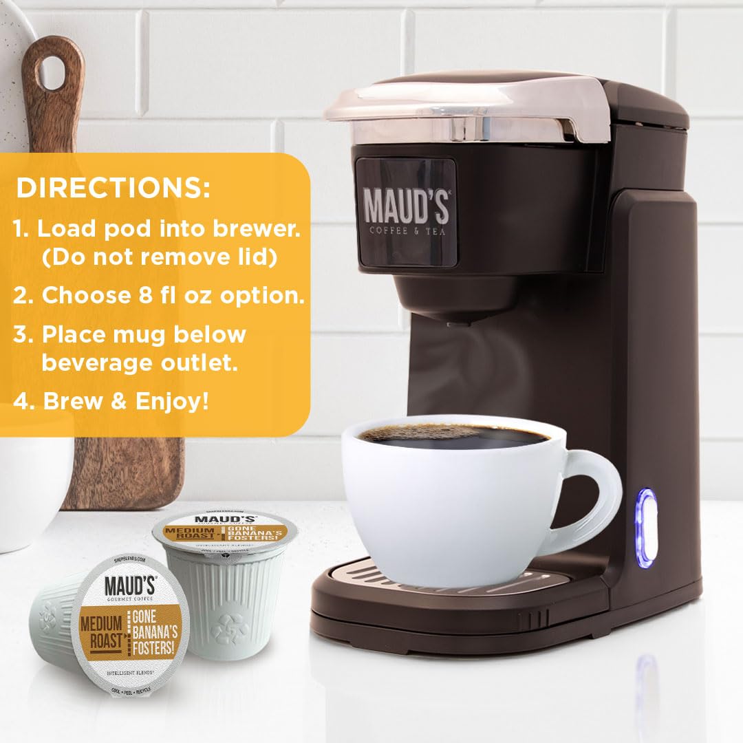 Maud's Banana Flavored Coffee Pods 50 Count - Medium Roast 100% Arabica Single Serve K-Cups | Recyclable & Keurig Compatible | Perfect for Breakfast, Office or Afternoon Break