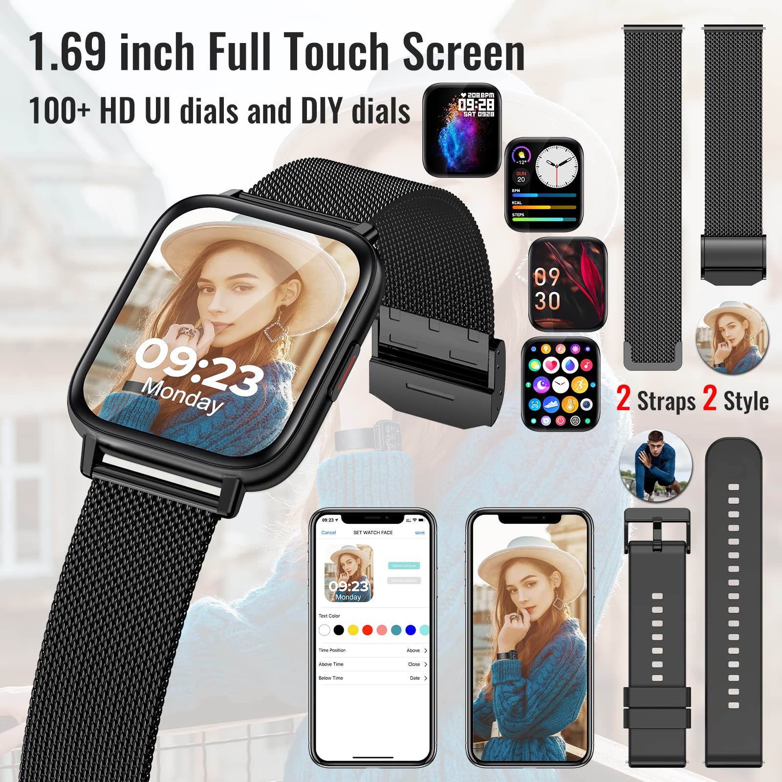 Smart Watches for Men & Women - Bluetooth Fitness Tracker with Heart Rate, Blood Pressure & Sleep Monitor - Waterproof Activity Watch for Android & iOS - Receive Calls & Texts - Perfect for Running, Swimming & Daily Use