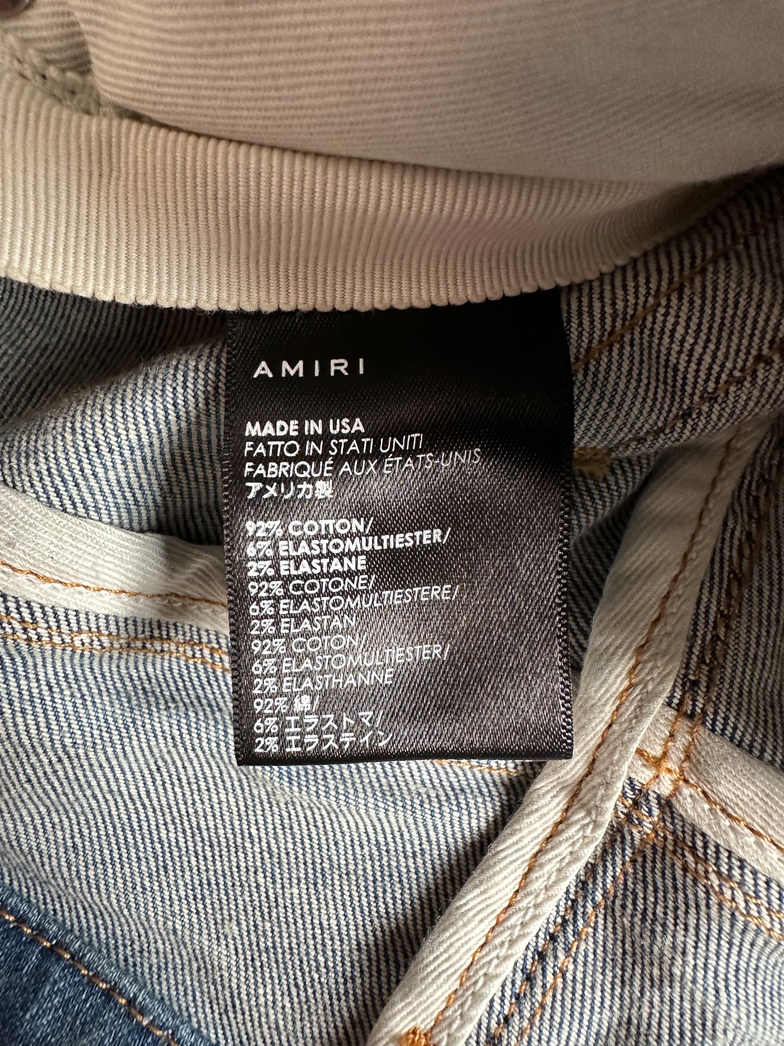 Amiri Blue Bandana Patch MX1 Distressed Denim Jeans for Men - Vintage Style Ripped Skinny Jeans | Perfect for Streetwear, Casual Outfits & Night Out Looks