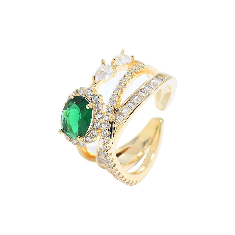 Emerald Green CZ Layered Cross Stacking Ring Set for Women | Elegant Jewelry Gift for Christmas, Birthday & Anniversary | K4205
