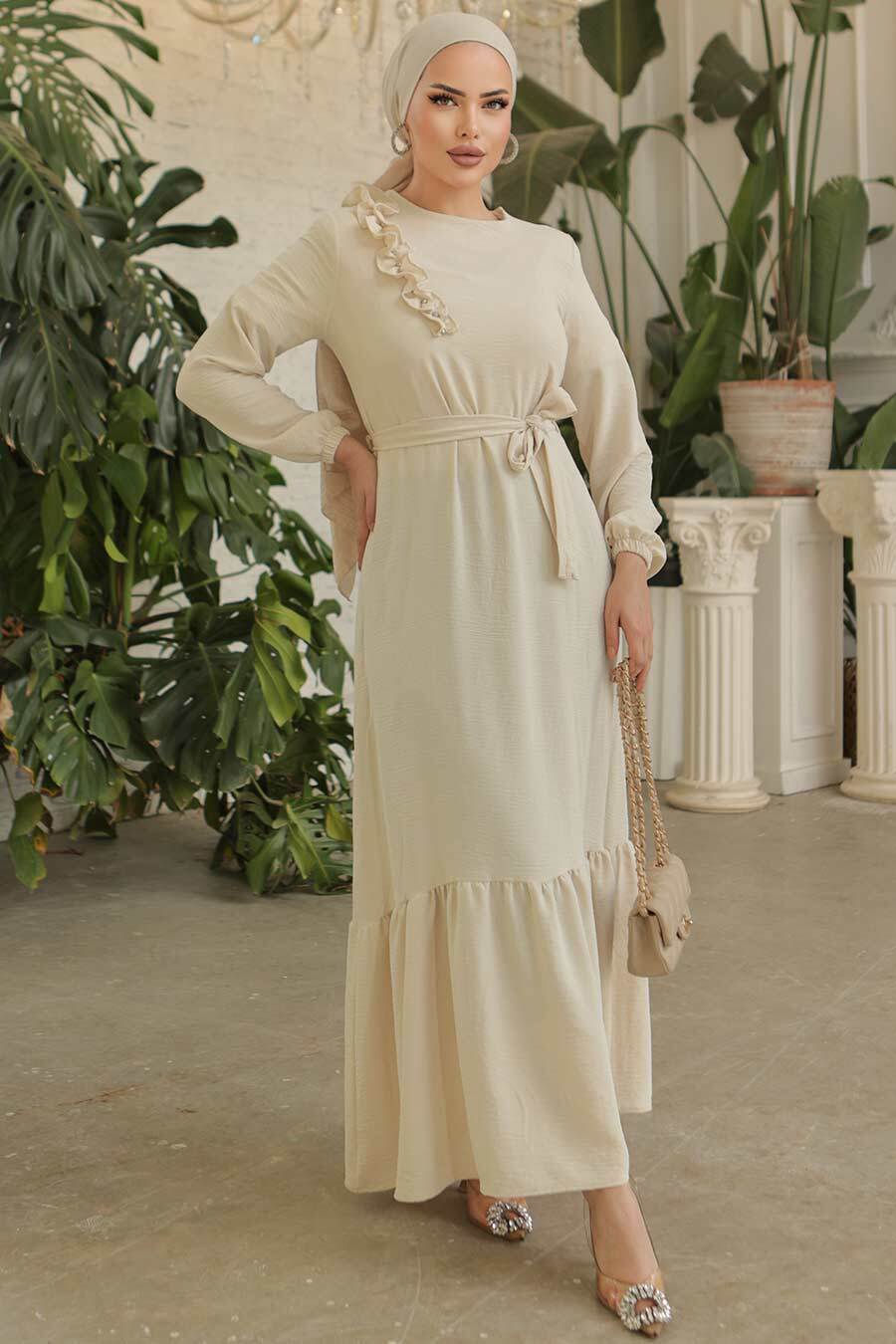 Tanya Long Maxi Dress with Ruffle Design & Waist Belt - Elegant Flowy Summer Dress for Beach, Wedding, and Special Occasions