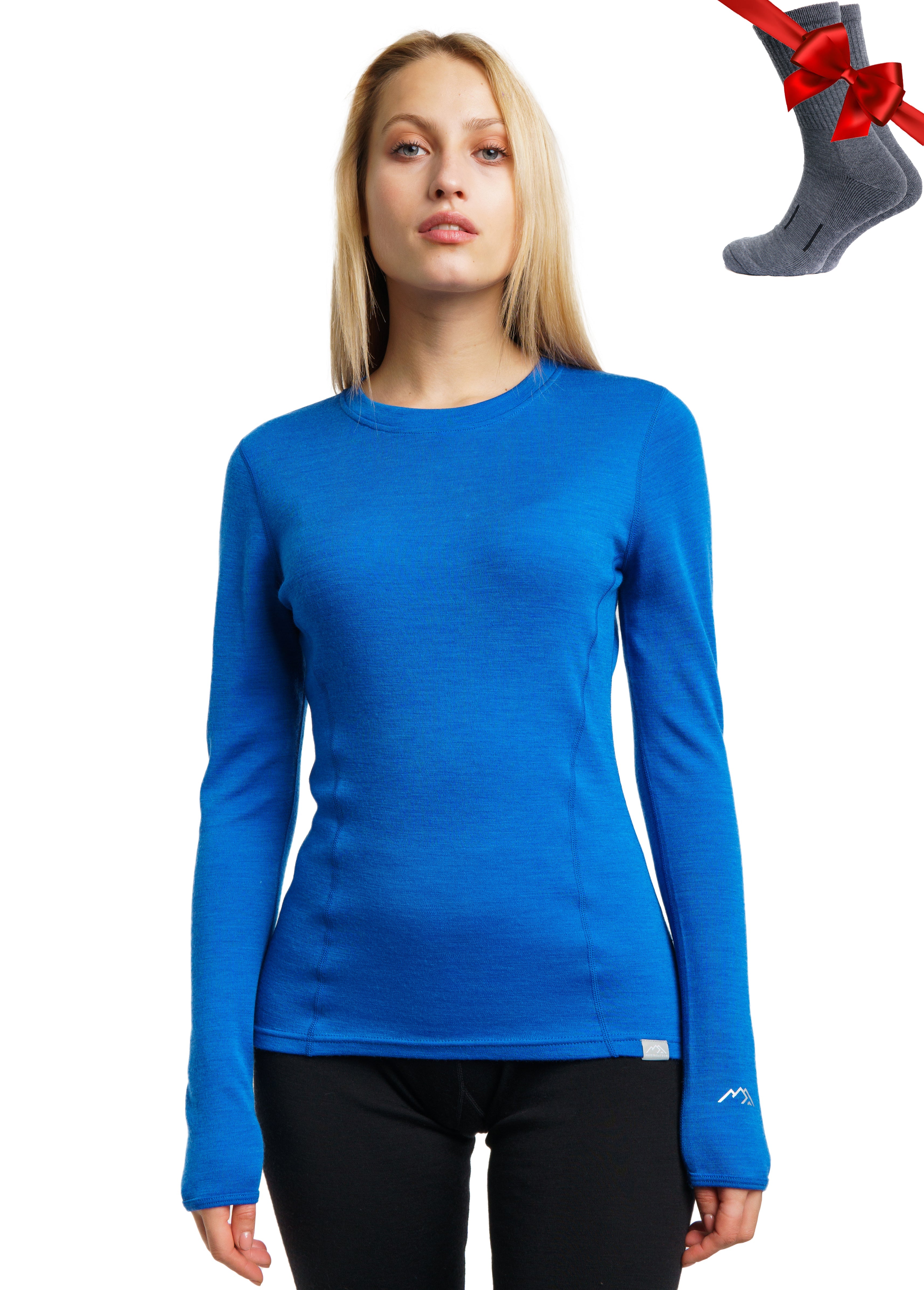 Premium Women's Merino Wool Long Sleeve Shirt - 250 GSM, Cobalt Blue - Perfect for Hiking, Travel & Winter Layering
