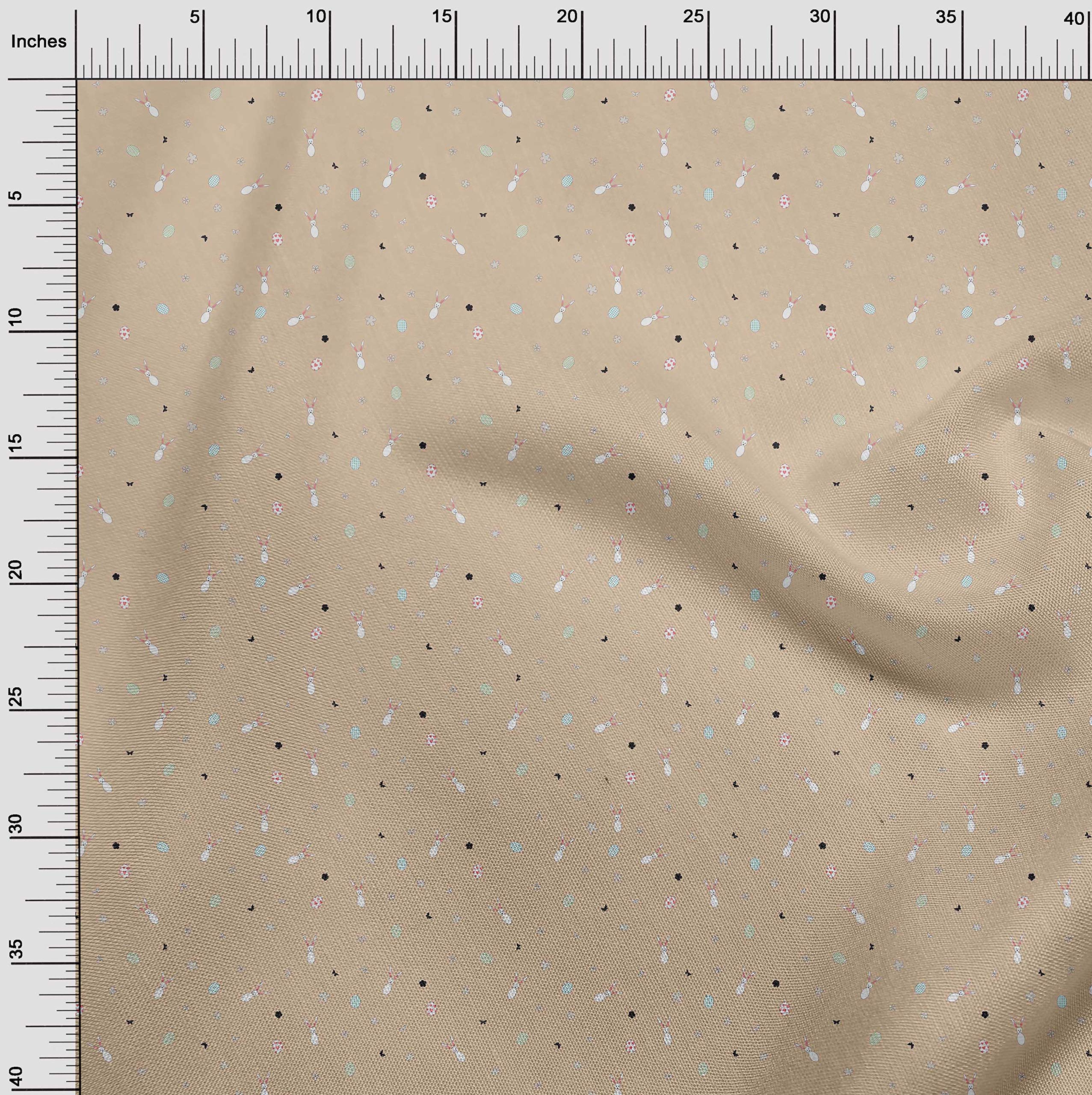 oneOone Cotton Poplin Fabric - Easter Egg, Floral & Rabbit Animal Print Decor Fabric - 42 Inch Wide - Perfect for Easter Crafts, DIY Home Decor, and Sewing Projects