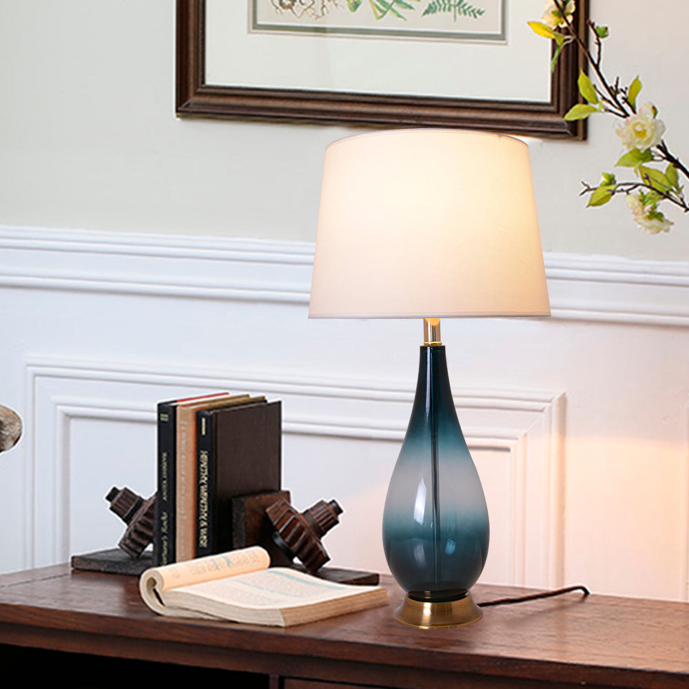 Tulip Ombre Droplet Glass Table Lamp Set of 2 - 28 Inch Deep Green to White Gradient for Living Room, Bedroom & Office Decor