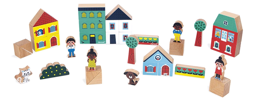 Janod City Cross Roads - Set of 36 Wooden Building Blocks for Kids | STEM Educational Toys | Creative Play for Toddlers & Preschoolers | Perfect for Birthday Gifts & Classroom Activities