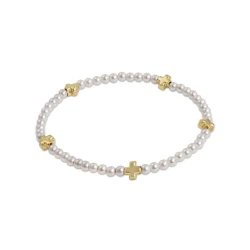 Enewton Signature Cross Small Pearl 3mm Bead Bracelet - Elegant Religious Jewelry for Women, Perfect for Church, Weddings & Everyday Wear