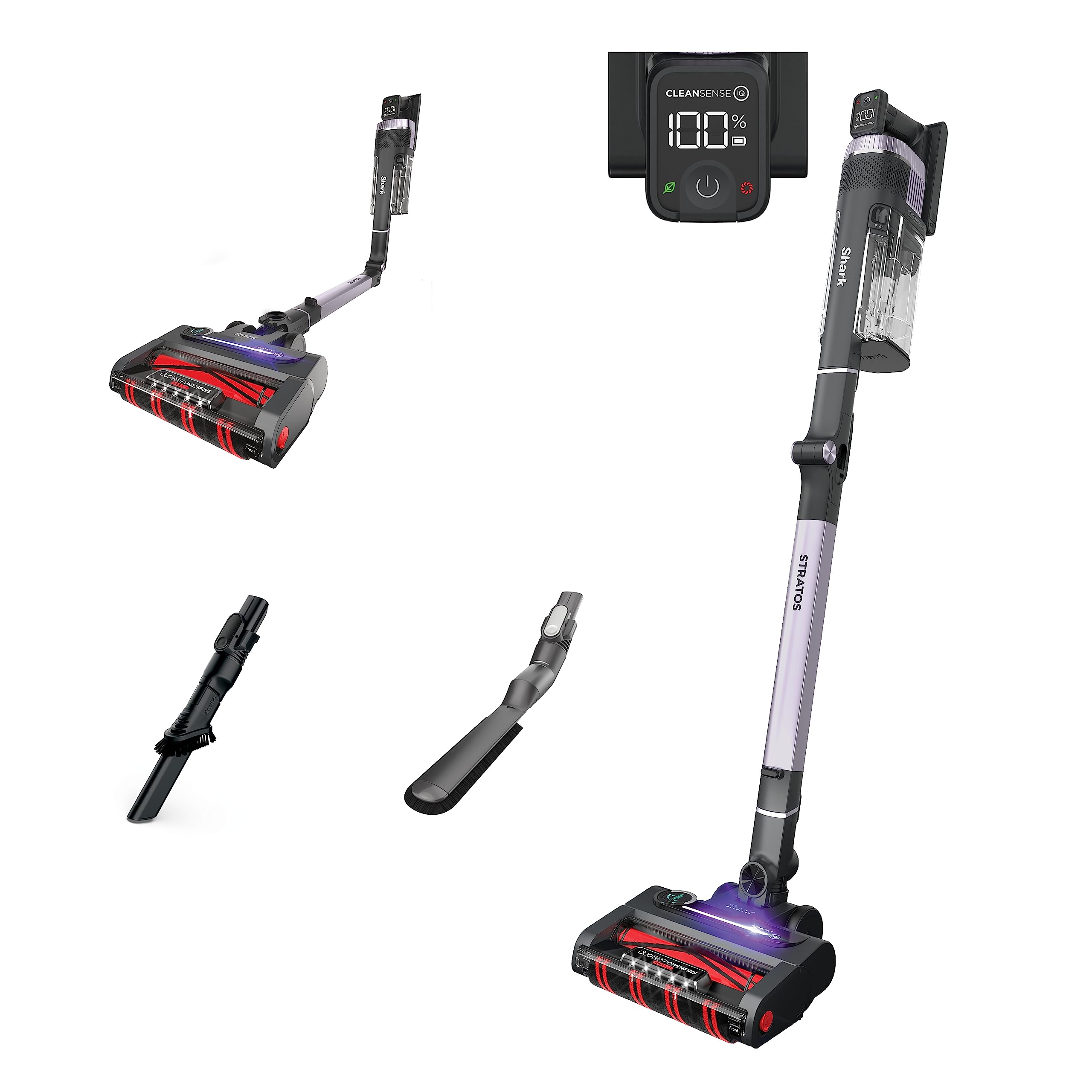Shark Stratos Cordless Vacuum Cleaner with Clean Sense IQ & Odor Neutralizer | DuoClean PowerFins HairPro Technology | 60 Min Runtime | Includes Duster, Crevice Tool & Anti-Allergen Brush | Ash Purple (IZ862HC) | Perfect for Pet Hair, Hard Floors & Car Cleaning