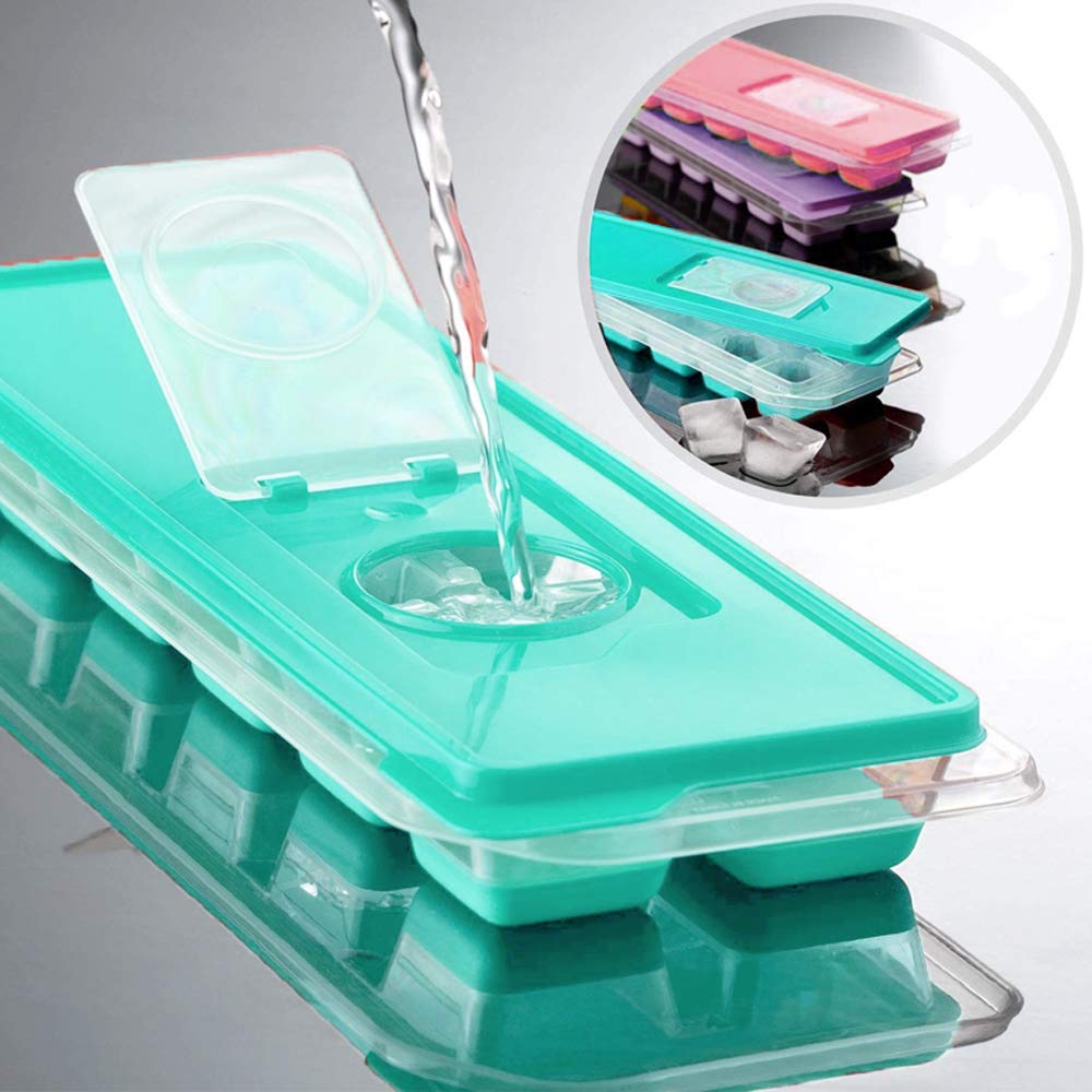 4-Pack Silicone Ice Cube Trays with Lids - Flexible, Easy Push Out Ice Maker Mold (48 Cubes) - Perfect for Cocktails, Smoothies & Party Drinks