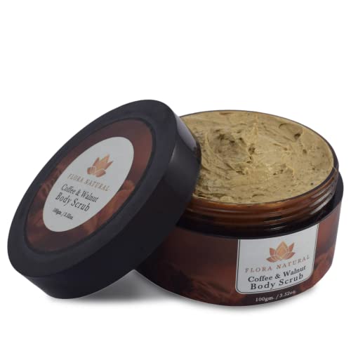 Flora Natural Exfoliating Coffee Scrub for Face & Body with Coconut Oil & Walnut Shell - 100g | Deep Cleansing & Skin Renewal for Smooth, Glowing Skin | Perfect for Daily Skincare & Spa Treatments
